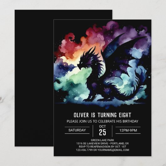 Timeless Dragon Birthday Editable Einladung (Vorne/Hinten)