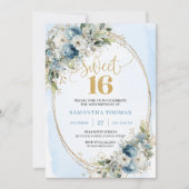 Timeless Dusty Blue Floral Sweet 16th Birthday  Einladung (Vorderseite)