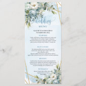 Timeless Dusty Blue Floral White Gold Wedding Menu Menükarte (Vorderseite)