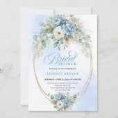 Timeless Dusty Blue Flowers Greenery Bridal Shower Einladung (Vorderseite)