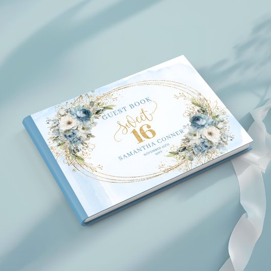Timeless Dusty Blue Gold Sweet 16th Guest Book Gästebuch