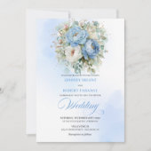 Timeless Dusty Blue White Flowers Gold Wedding Einladung (Vorderseite)