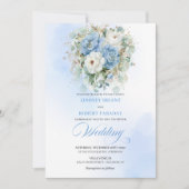 Timeless Dusty Blue White Peony Floral Wedding Einladung (Vorderseite)