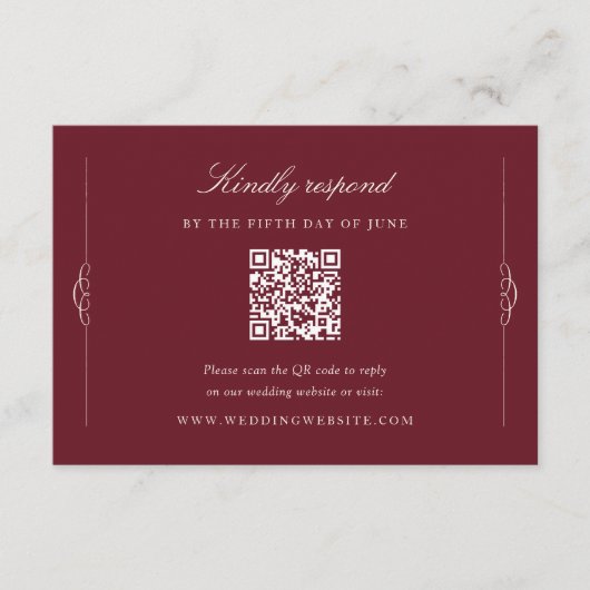 Timeless Elegance Wedding QR Code RSVP Begleitkarte (Vorderseite)
