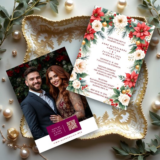 Timeless Elegant Christmas Wedding Wreath Photo Einladung