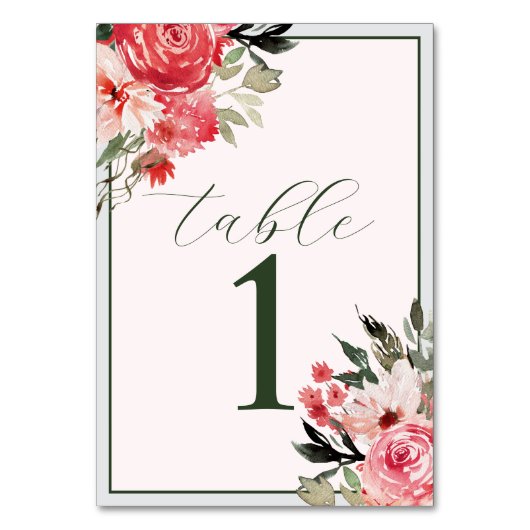 Timeless Floral Blush Red Wedding Tischnummer (Rückseite)