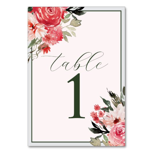 Timeless Floral Blush Red Wedding Tischnummer (Vorderseite)