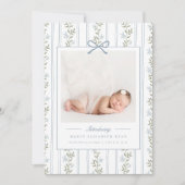 Timeless Floral Bow Photo Birth Announcement Ankündigung (Vorderseite)