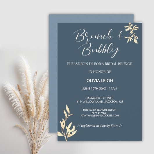 Timeless Floral Symphony in Blue Bridal Brunch Einladung
