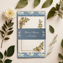 Timeless Floral Symphony in Blue Wedding Einladungsbanderole
