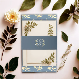 Timeless Floral Symphony in Blue Wedding Einladungsbanderole