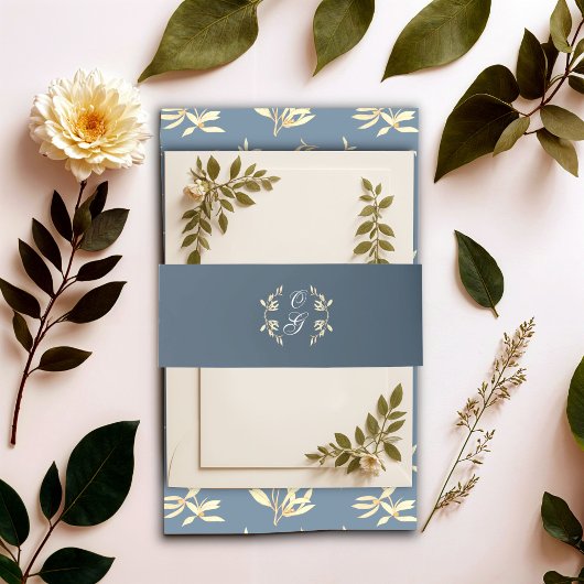 Timeless Floral Symphony in Blue Wedding Einladungsbanderole