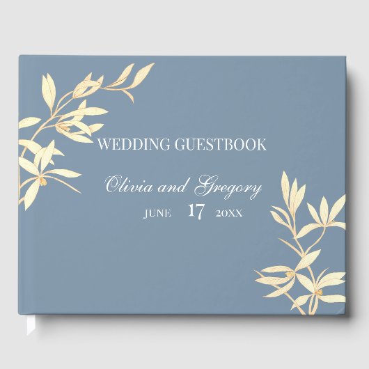 Timeless Floral Symphony in Blue Wedding Gästebuch (Vorderseite)