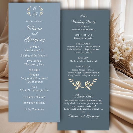 Timeless Floral Symphony in Blue Wedding Program
