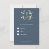 Timeless Floral Symphony in Blue Wedding RSVP Karte (Rückseite)