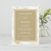 Timeless Gold Ivory Floral Damask Hochzeit Einladung (Stehend Vorderseite)