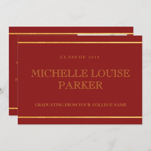 Timeless Gold Kardinal Roter Abschluss Einladung (Vorne/Hinten)