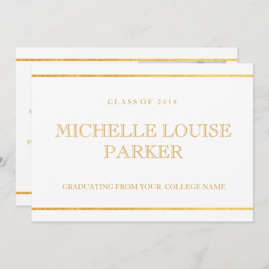 Timeless Gold White Foto Abschluss Einladung (Vorne/Hinten)