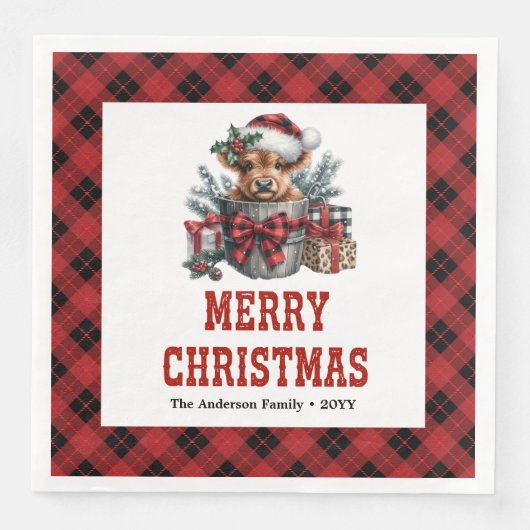 Timeless highland cow Christmas napkins red black Serviette (Vorderseite)