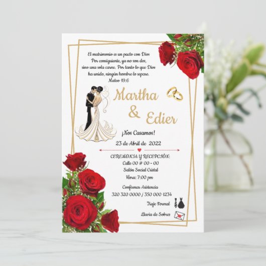 Timeless Love Red Elegance Wedding Invitation Einladung (Stehend Vorderseite)
