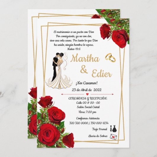 Timeless Love Red Elegance Wedding Invitation Einladung (Vorne/Hinten)