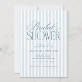 Timeless Luxe Script Blue Stripes Bridal Shower Einladung (Vorderseite)
