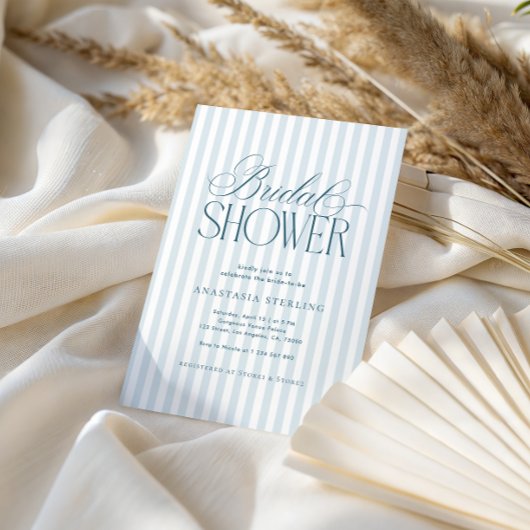 Timeless Luxe Script Blue Stripes Bridal Shower Einladung