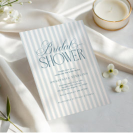 Timeless Luxe Script Blue Stripes Bridal Shower Einladung