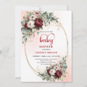 Timeless Maroon Floral Gold Baby Shower Invitation Einladung (Vorderseite)