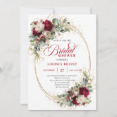 Timeless Maroon Floral Gold Bridal Shower Invite Einladung (Vorderseite)