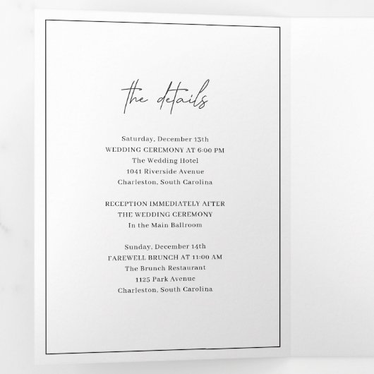 Timeless Monogram Black and White Elegante Wedding Dreifach Gefaltete Einladung (Innen Erste Seite)