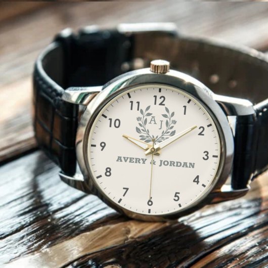 Timeless Monogram Custom Names Pink Background Armbanduhr