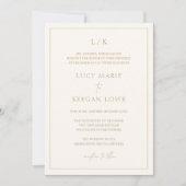 Timeless Monogram Ivory and Gold Elegante Wedding Einladung (Vorderseite)