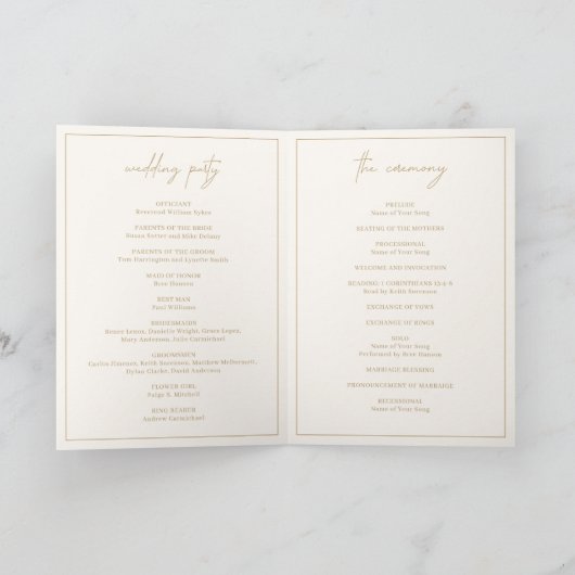 Timeless Monogram Ivory and Gold Elegante Wedding Programm (Innenseite)