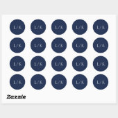 Timeless Monogram Navy Blue Elegant Wedding Runder Aufkleber (Blatt)