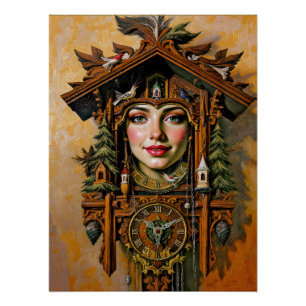 „Timeless Muse“ – Ein Kuckucksuhr-Porträt Poster