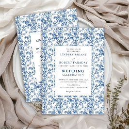 Timeless Navy Blue Toile Wedding Invitation Einladung