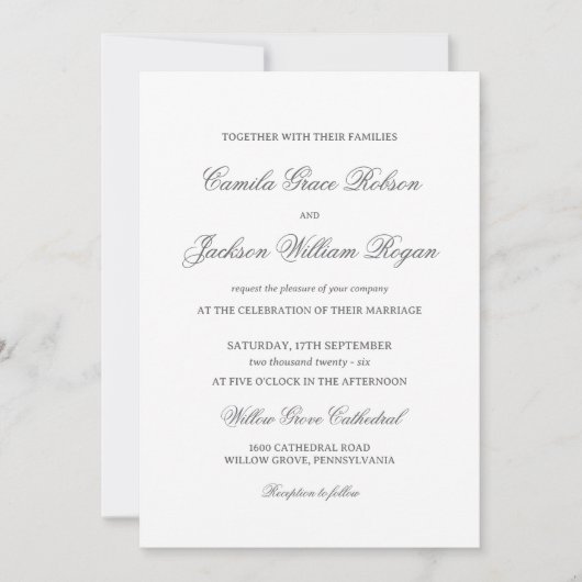 Timeless Old Money Black and White Wedding Invitat Einladung (Vorderseite)