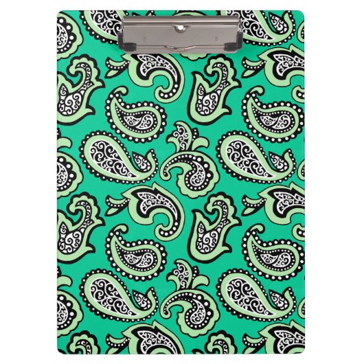Timeless Paisley on Green Background Klemmbrett (Vorderseite)