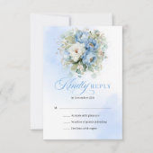 Timeless Pastel Blue Floral Gold Wedding RSVP Card (Vorderseite)