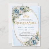 Timeless Pastel Blue Gold Eucalyptus Quince Invite Einladung (Vorderseite)