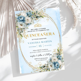 Timeless Pastel Blue Gold Eucalyptus Quince Invite Einladung
