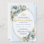 Timeless Pastel Blue Gold Eucalyptus Quinceañera Einladung (Vorderseite)