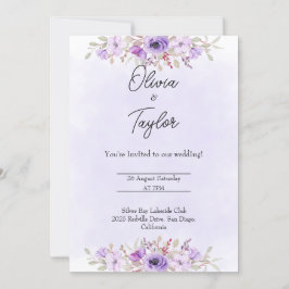Timeless Purple Minimalist Floral Wedding Einladung