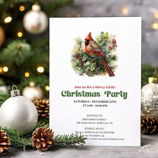 Timeless retro Christmas red cardinal party invite Einladung