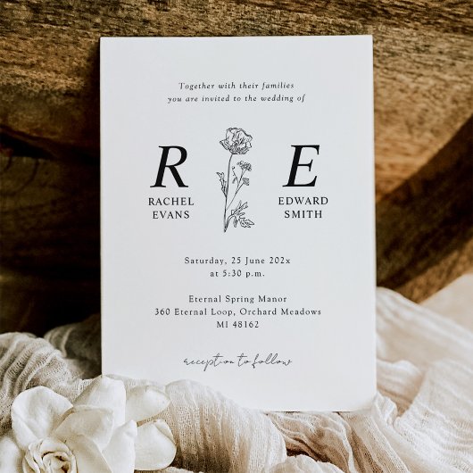 Timeless Romance Monogram Wedding Einladung