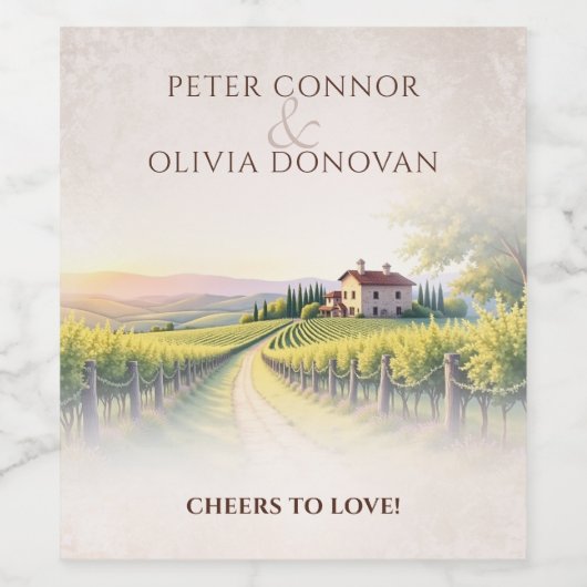 Timeless Romantic Vineyard Rustic Wedding Weinetikett (Einzelnes Label)