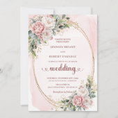 Timeless Rose Gold Blush Greenery Wedding Invites Einladung (Vorderseite)