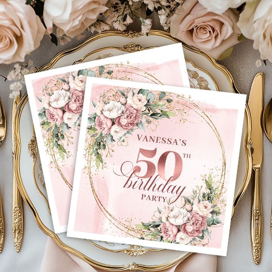 Timeless Rose Gold Dusty Pink 50th Birthday Party  Serviette