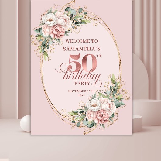 Timeless Rose Gold Dusty Pink 50th Birthday Party Wandteppich